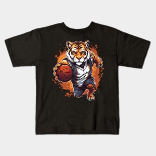 Tiger Playing Basketball Kids T-Shirt